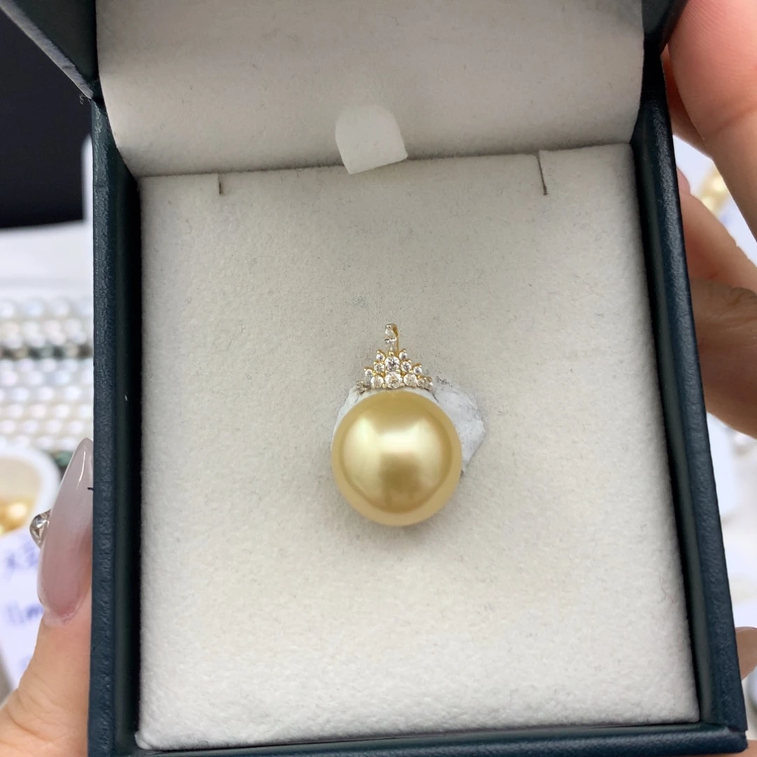 海水珍珠裸珠14.8mm近圆镜面金珠