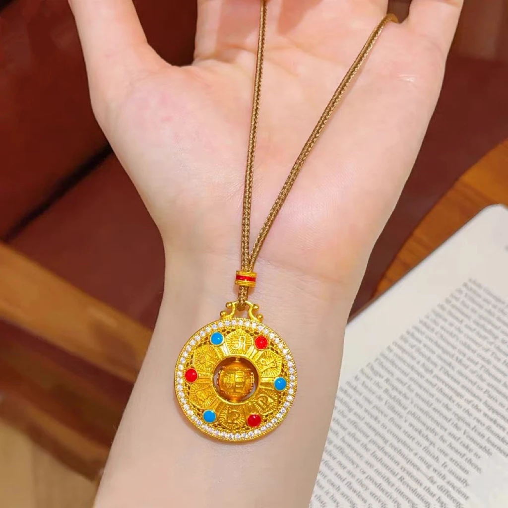 合金布艺项链 (红蓝六字真言）八宝罗盘配美拉德绳