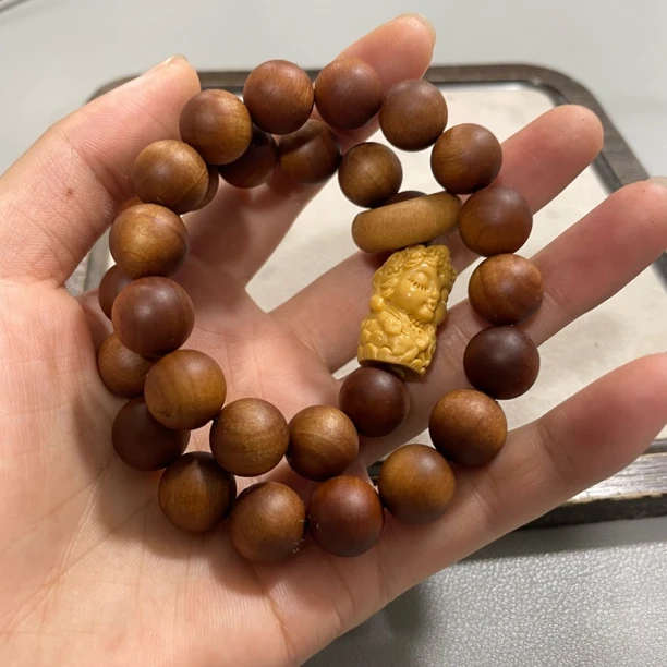 A145老山檀香圆珠卡1.2双圈手串度母款
