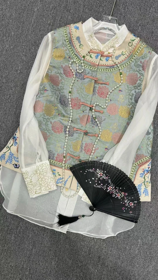 K53刺绣百搭马夹敦煌宝相花驼绒马甲复古黄色服装中式唐装双面