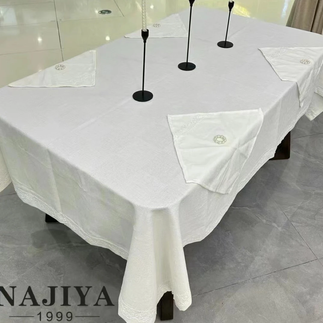 NAJIYA-1890简约时尚家用餐桌布白色米色长方形餐桌茶几桌布盖巾