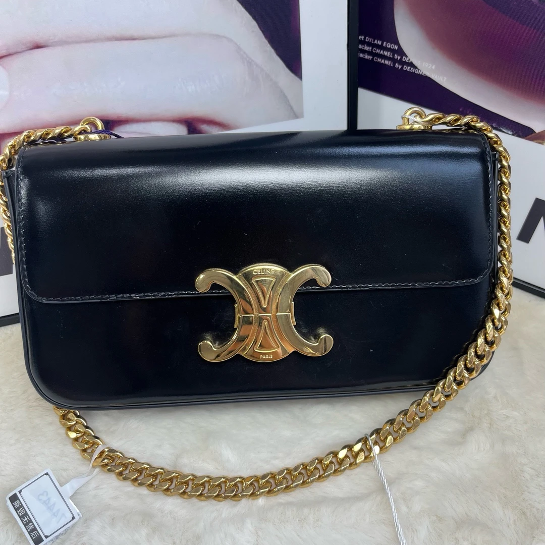 99新 Celine/思琳 新款黑金凯旋门链条包