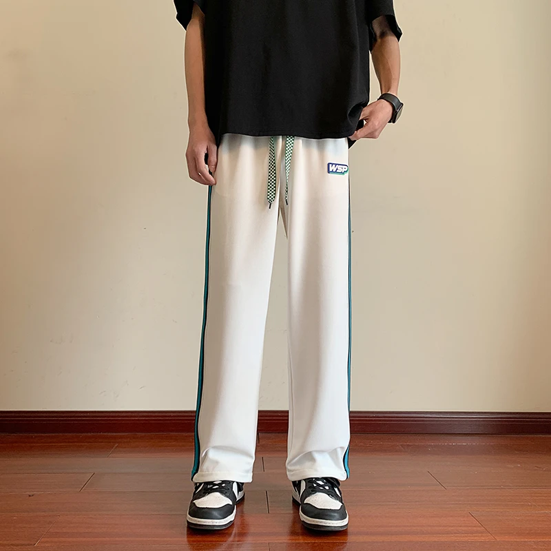 夏季薄款长裤青少年直筒条纹运动裤初高中生潮流宽松裤子
