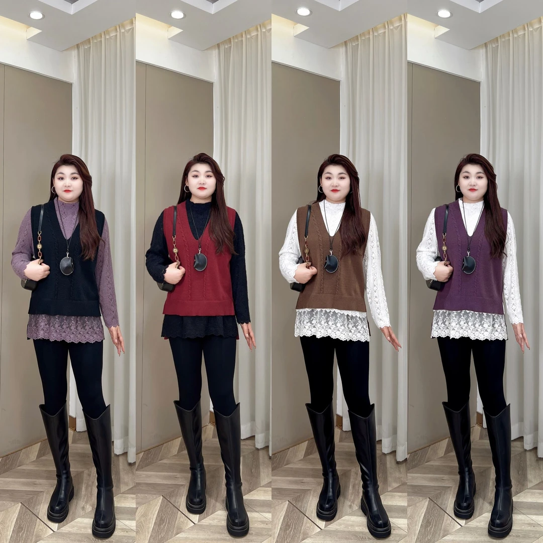 【现货仅马甲】PMM81443秋冬新款慵懒风叠穿V领百搭时髦针织马甲