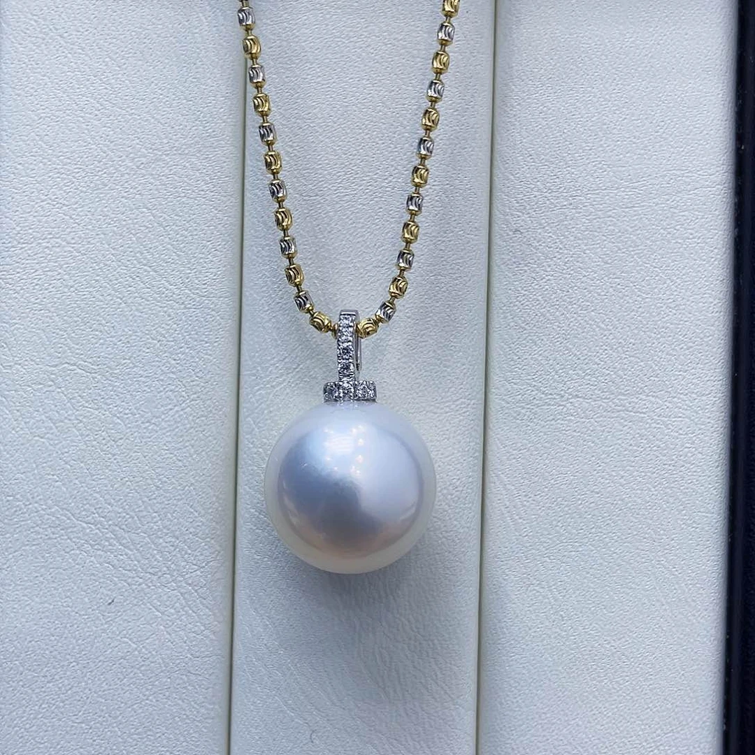 海水珍珠18K金镶嵌吊坠(不含链)澳白