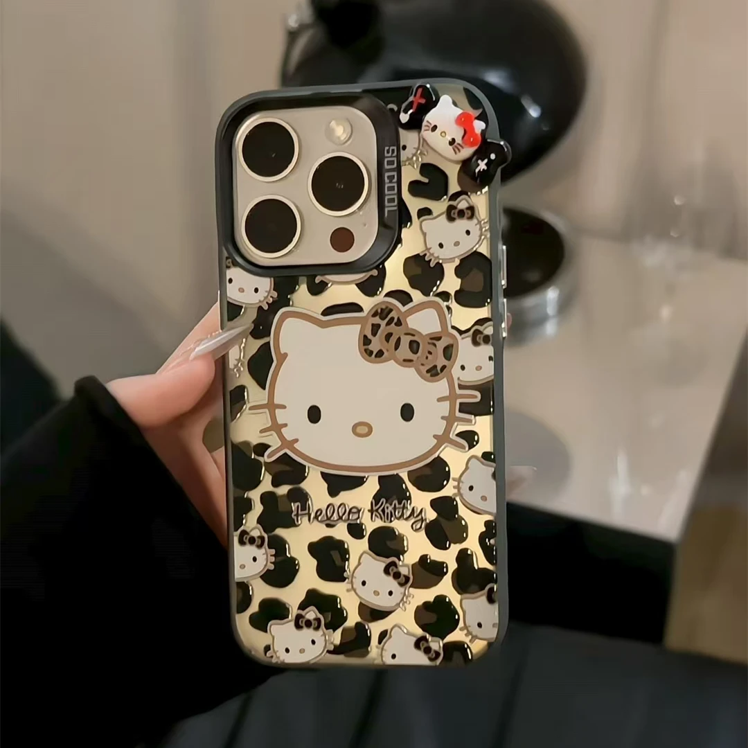 豹纹蝴蝶结凯蒂适用苹果16华为p70vivo小米15oppo磨砂彩银手机壳