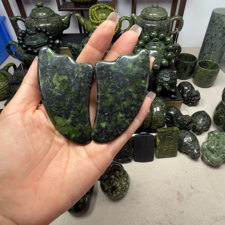 未镶嵌蛇纹石玉刮板一对