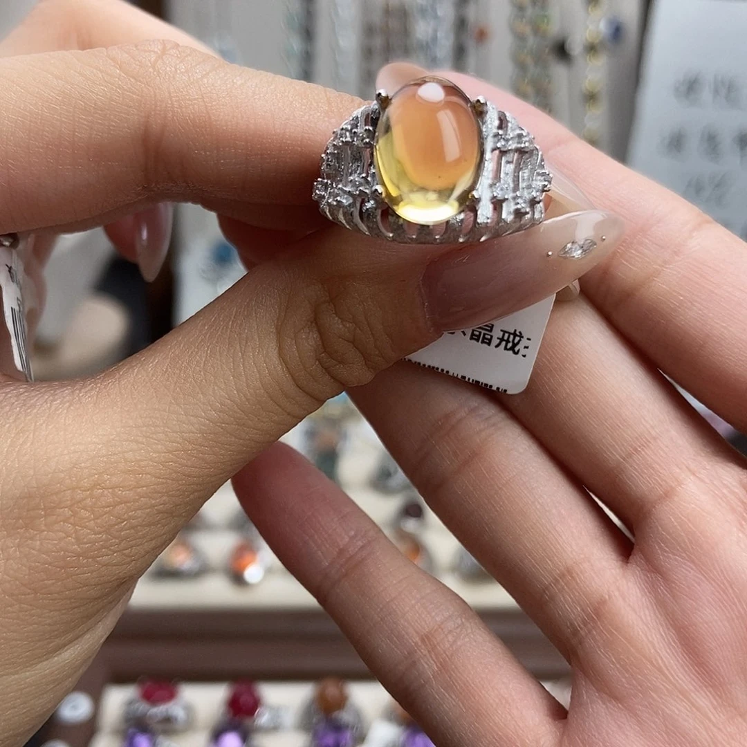 水晶戒指银S925镶嵌李*爷巴西黄