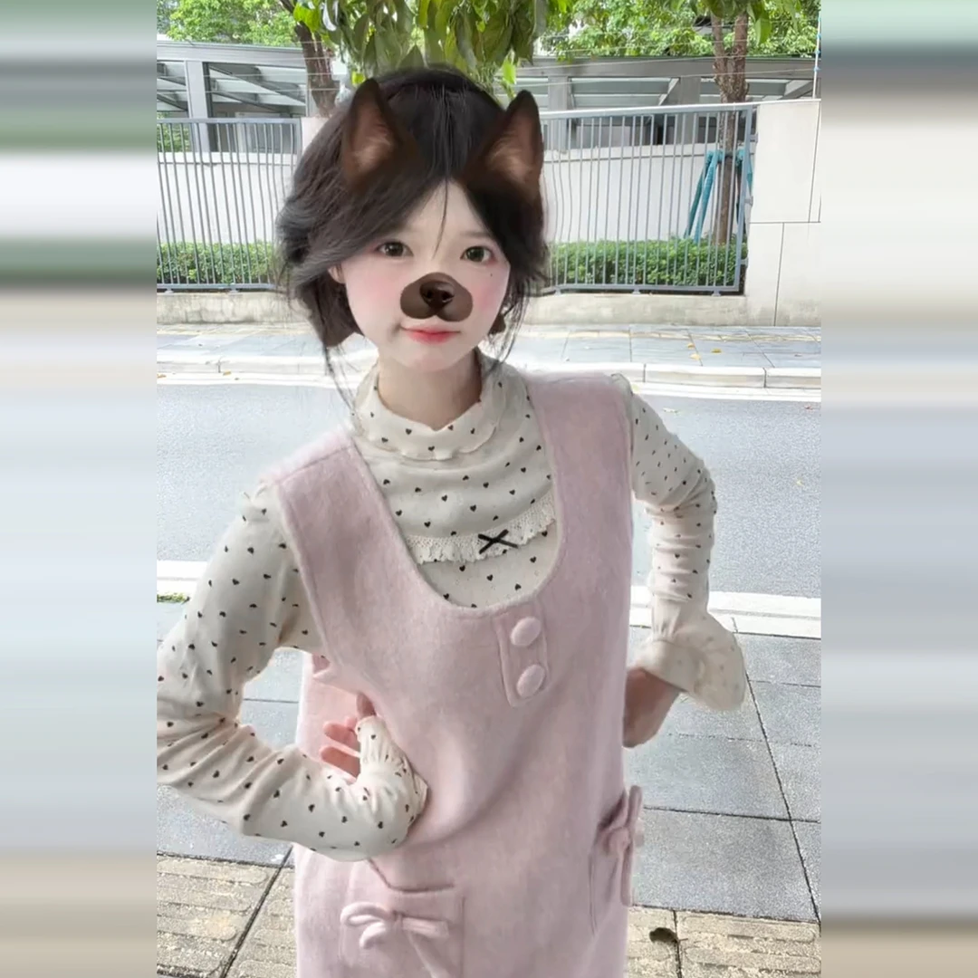 法式温柔风甜美波点打底衫背带连衣裙两件套装减龄一整套穿搭25秋