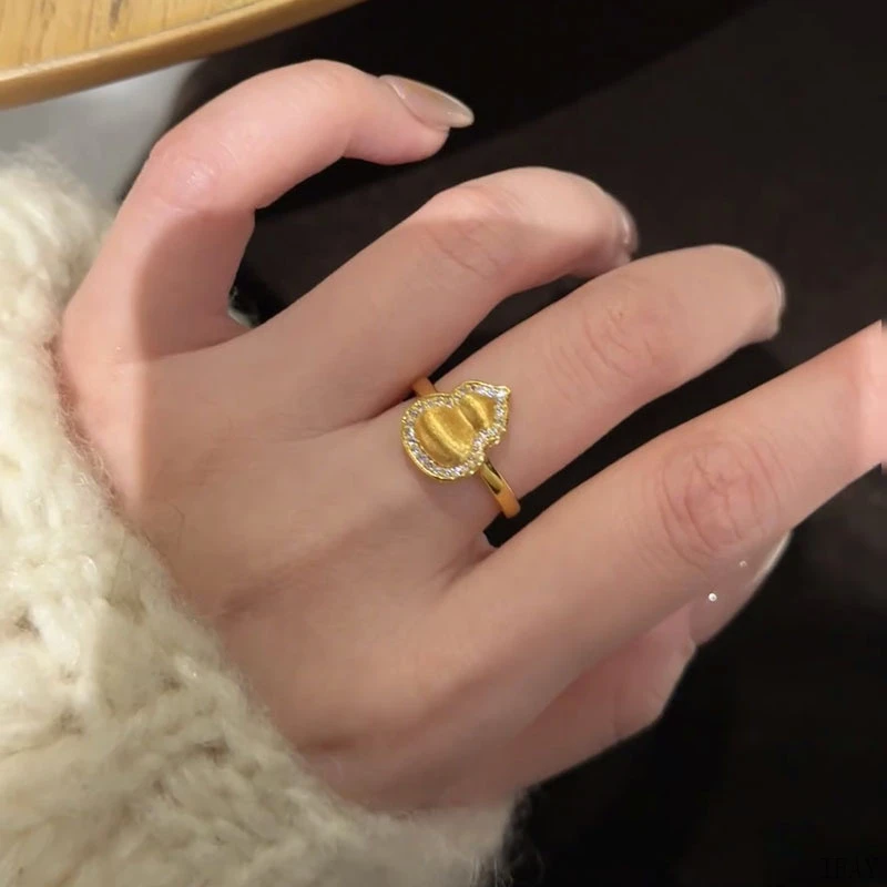 铜合金戒指 IFAY中古风小众拉丝工艺金色葫芦戒指女百搭简约气质