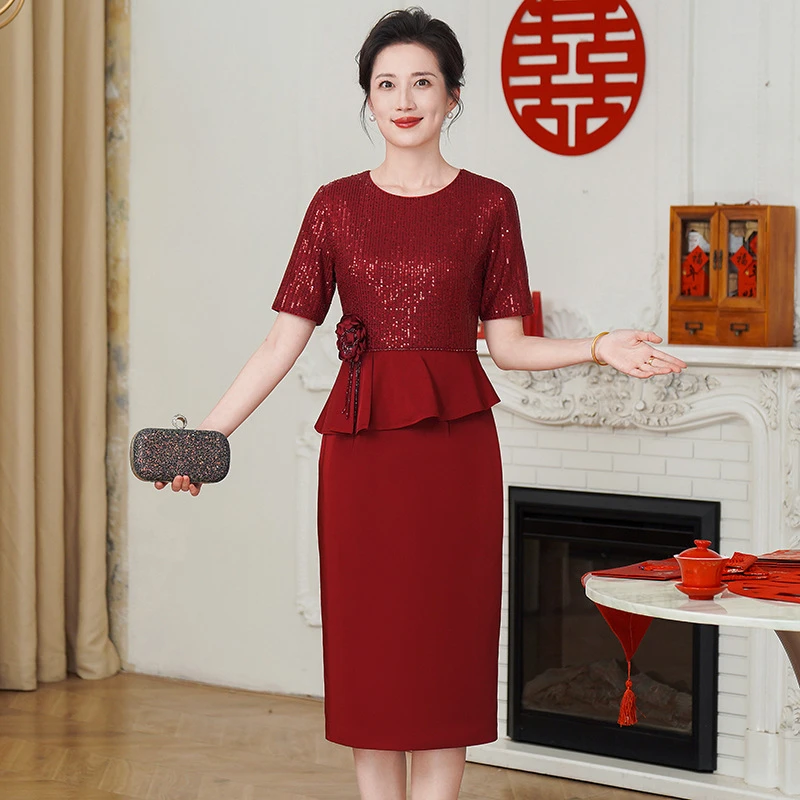时尚宴会礼服敬酒服婚宴喜婆婆喜妈妈高端大气端庄年轻显瘦连衣裙
