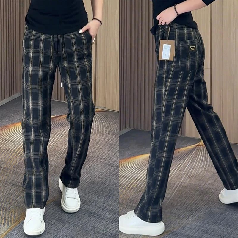 【BHAK・香港奢品高定】2025春季黑格子休闲裤男士百搭轻奢潮流直