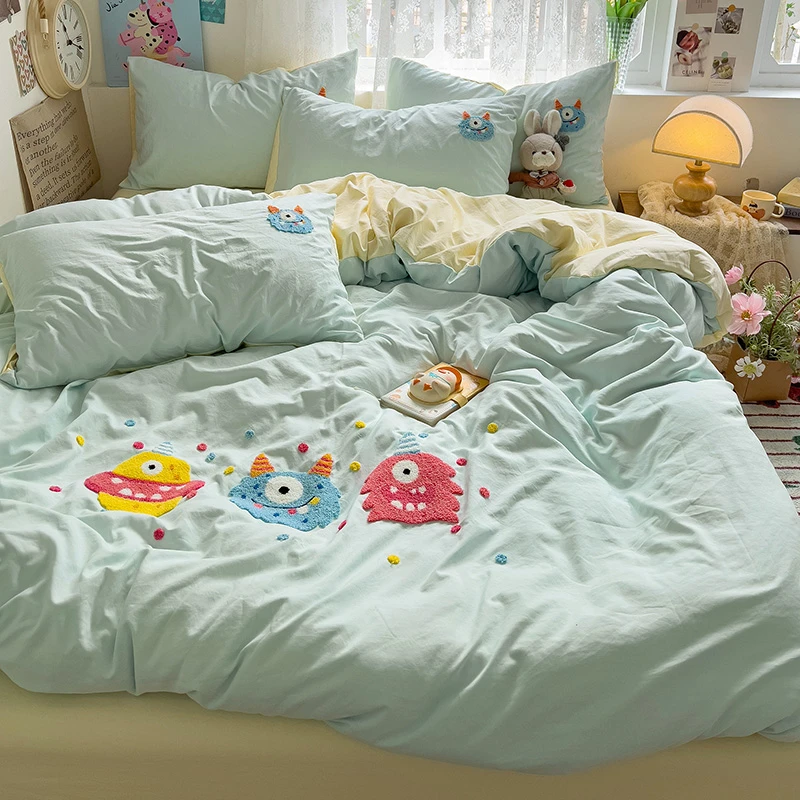 亲肤毛巾绣磨毛四件套加厚四季款床单被套被罩双人学生宿舍三件套