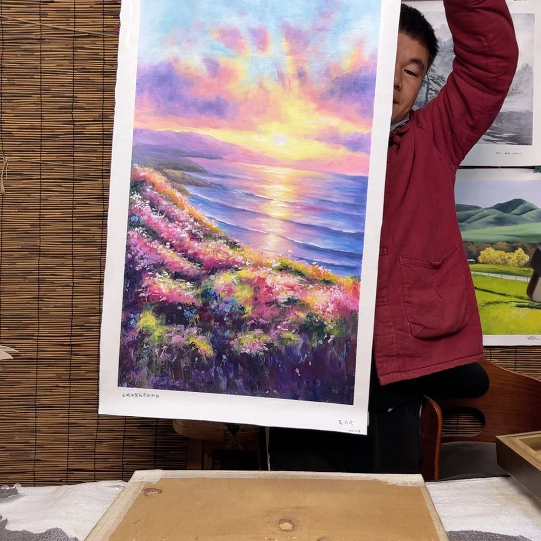 油画行路人小院绘画作品竞拍