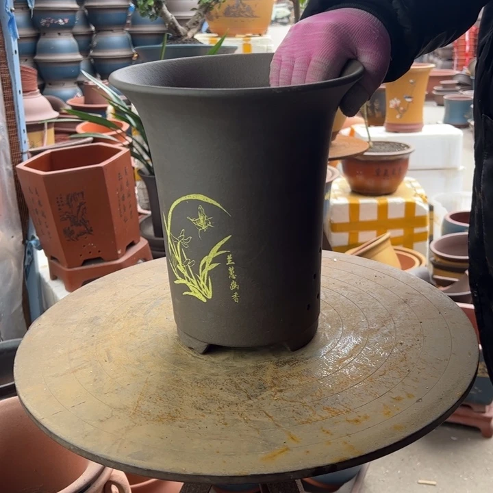 紫砂宜兴紫砂花盆花盆印金兰花盆22