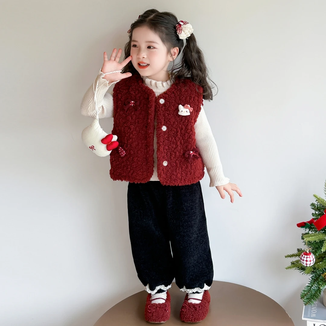 女童马甲套装儿童秋冬装新款韩版洋气女宝宝冬季加绒保暖三件套潮