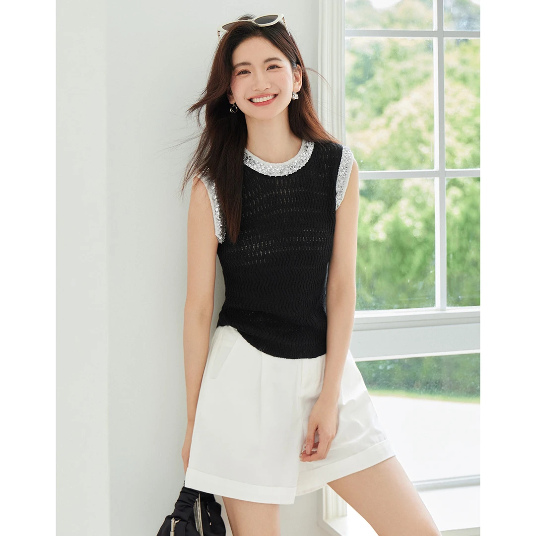 【备用链接】朗文斯汀时尚亮片针织背心吊带DZME4205D12455