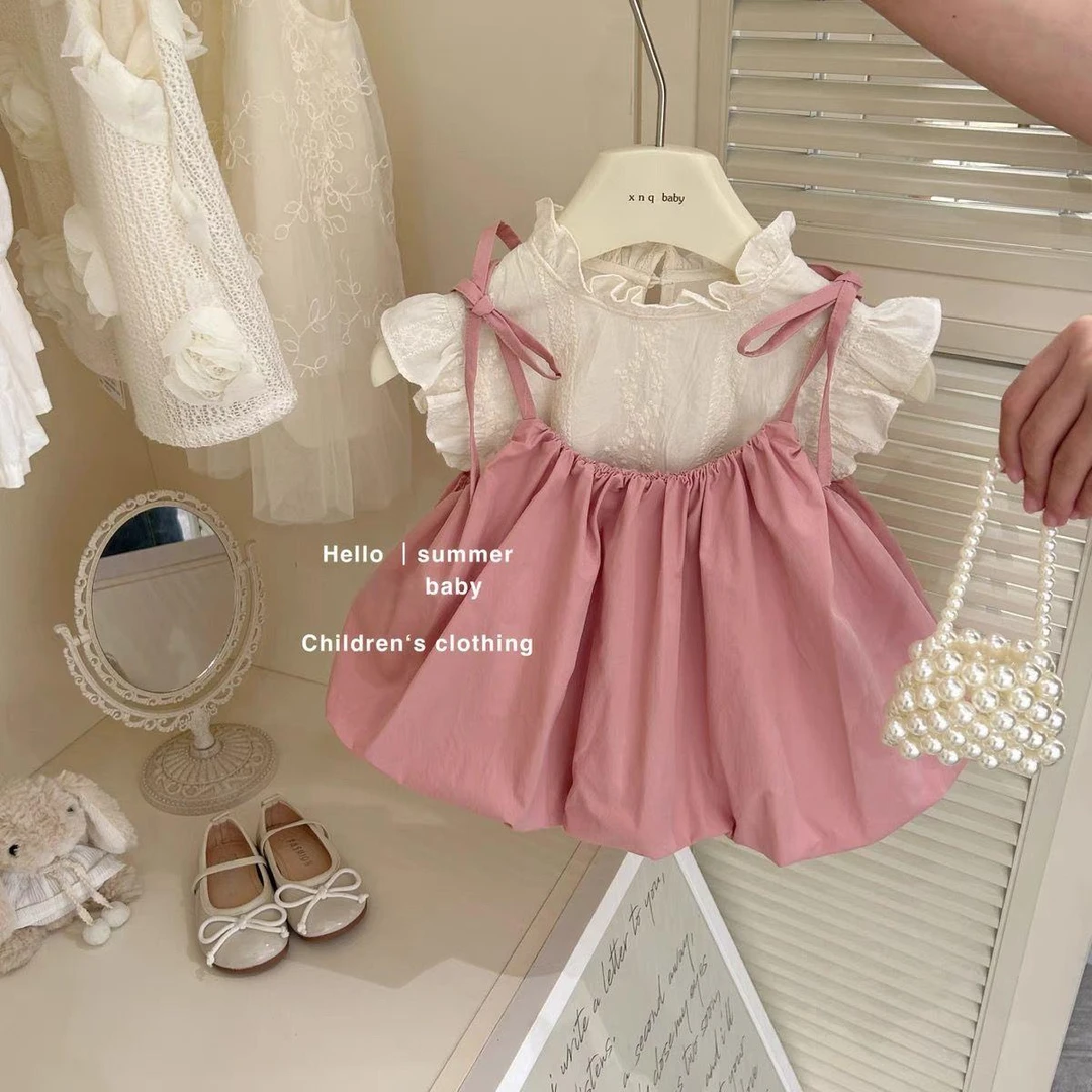 女宝宝背带裙套装夏季2025新款花苞裙韩系女童夏装可爱公主两件套