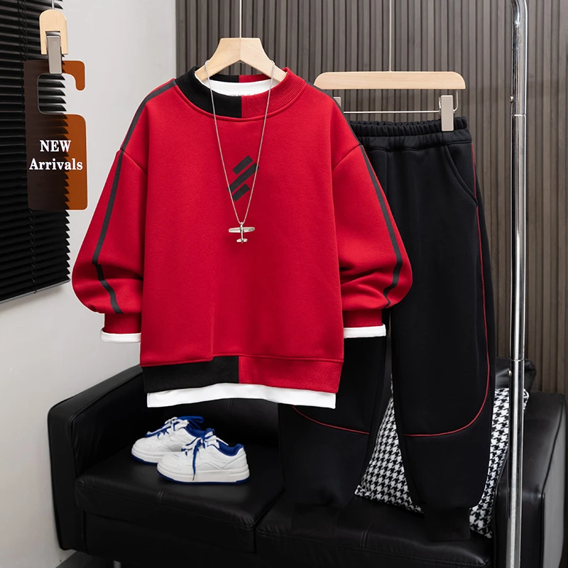 男童春秋韩版卫衣套装2025新款中大童儿童休闲运动两件套冬装套装