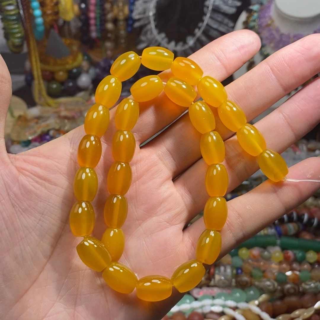 未镶嵌，黄玛瑙枣珠10×14mm，石英质玉