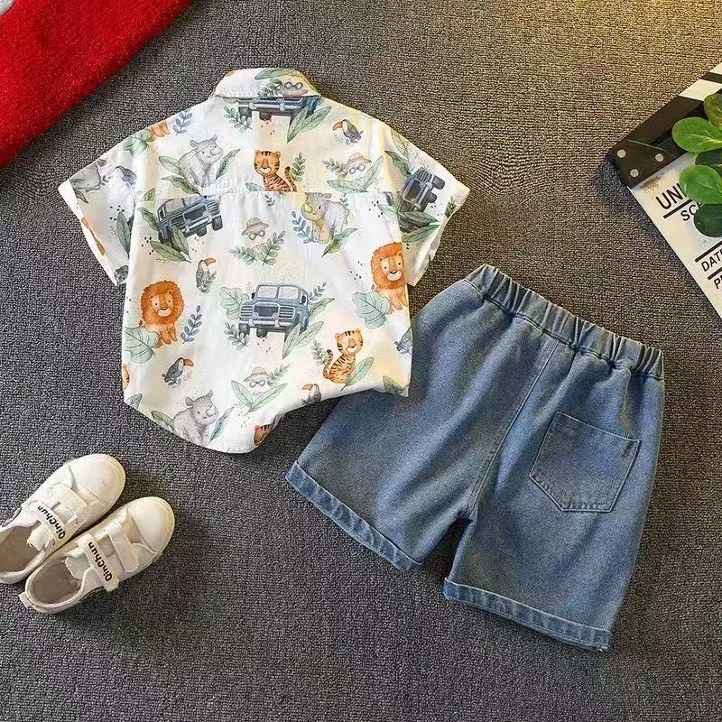 男童夏装套装新款洋气中小童卡通印花短袖帅气小男孩两件套潮2025