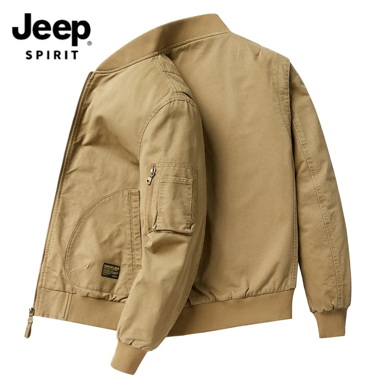 JEEPSPIRIT吉普纯色拼接棒球领男士春秋季飞行夹克薄款户外外套