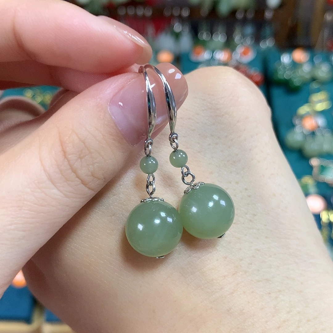 和田玉银S925镶嵌耳饰卡12mm左右