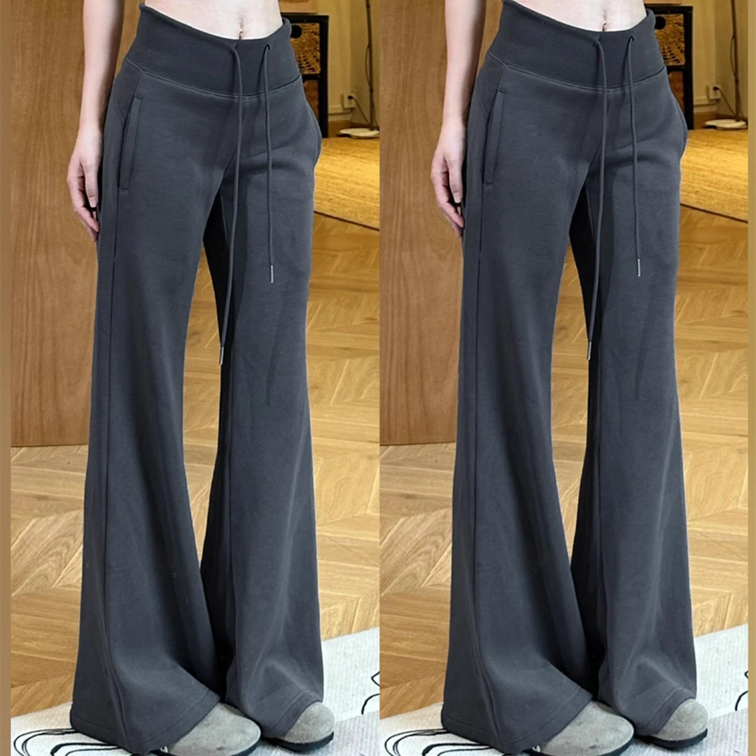 lulu微喇运动裤女春秋季新款小个子美式高腰显瘦垂感休闲喇叭卫裤