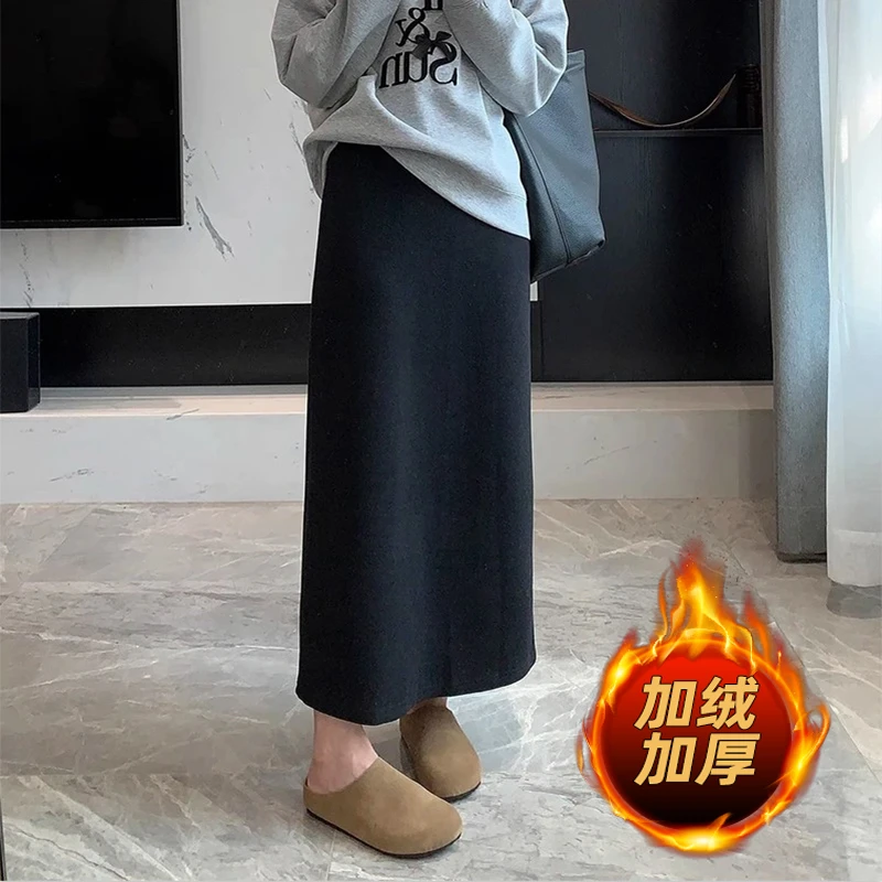 复古纯色半身裙女秋季2025新款高腰显瘦a字宽松休闲中长款毛呢裙
