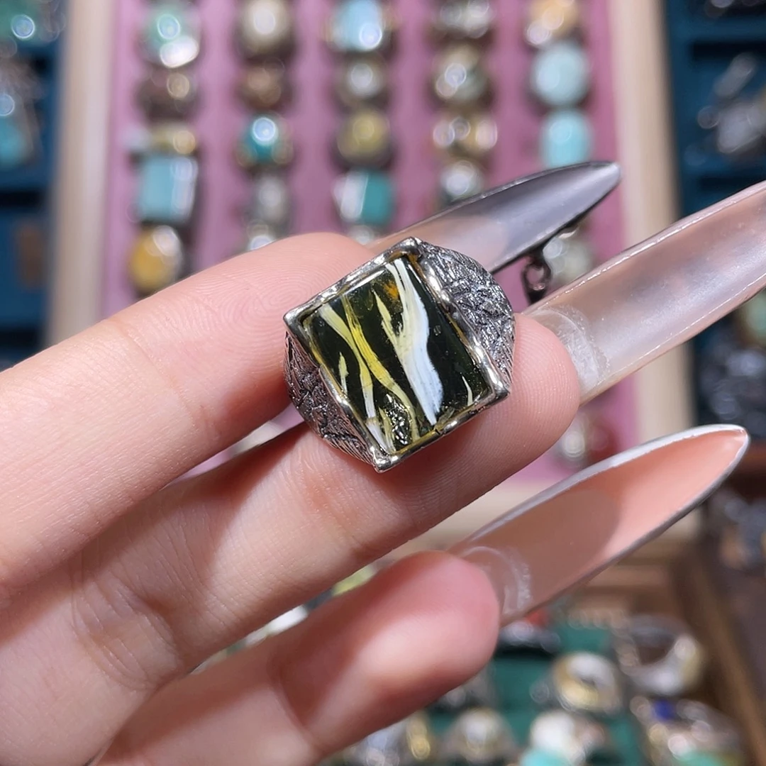 琥珀银S925镶嵌戒指