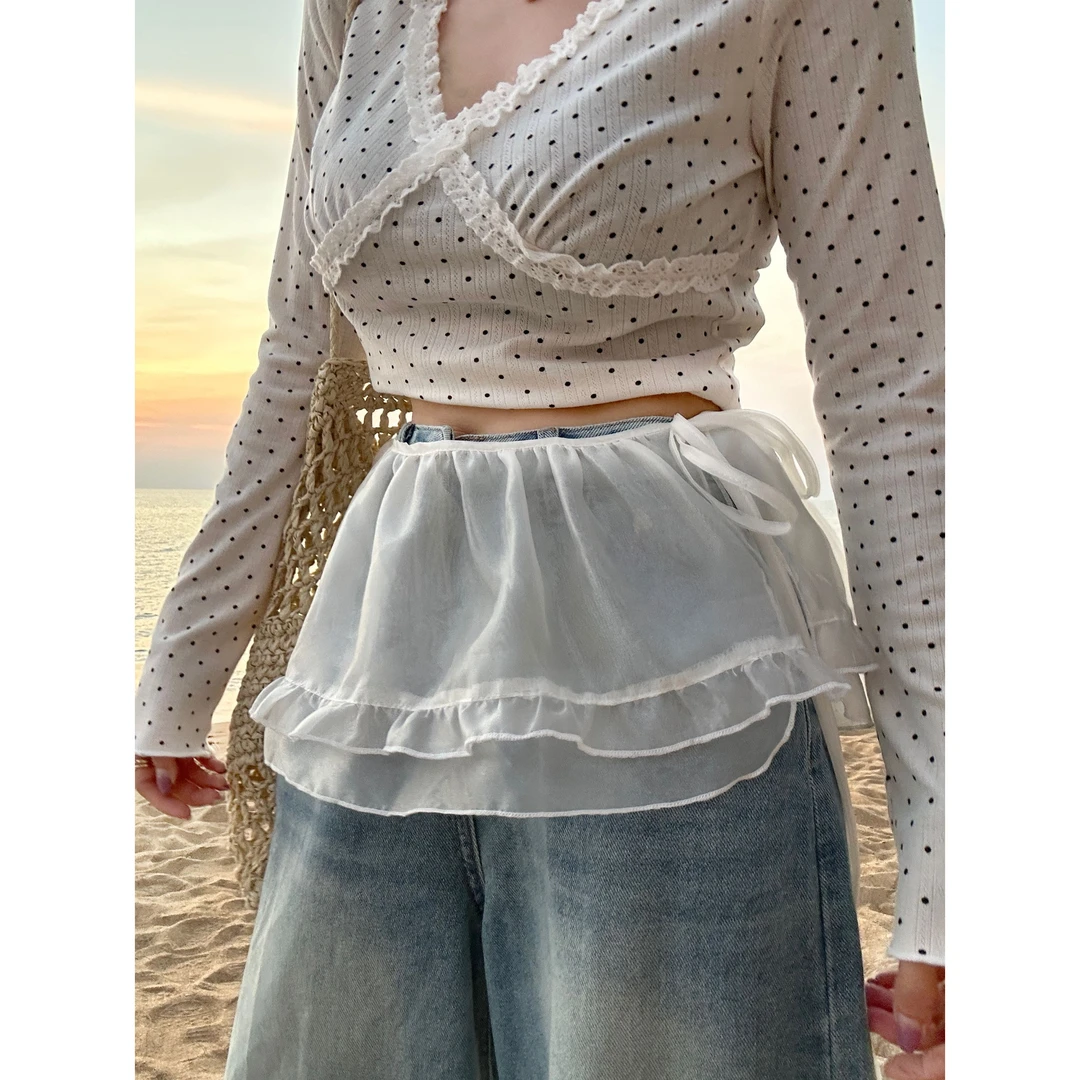 【HuiHui】 韩国东大门小众花边一片式绑带叠穿蛋糕短裙屁帘（P30）