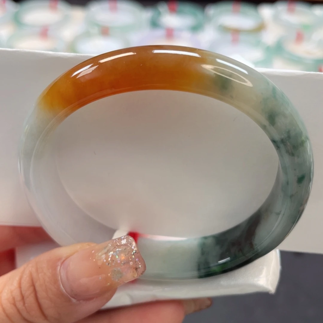 【闪购商品】翡翠手镯（贵妃镯）未镶嵌56特色红翡水墨绿花22号