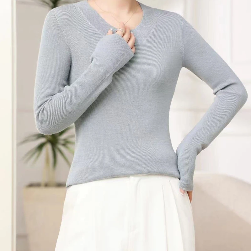 2024秋季新款女式休闲小U领套头长袖毛衣99112