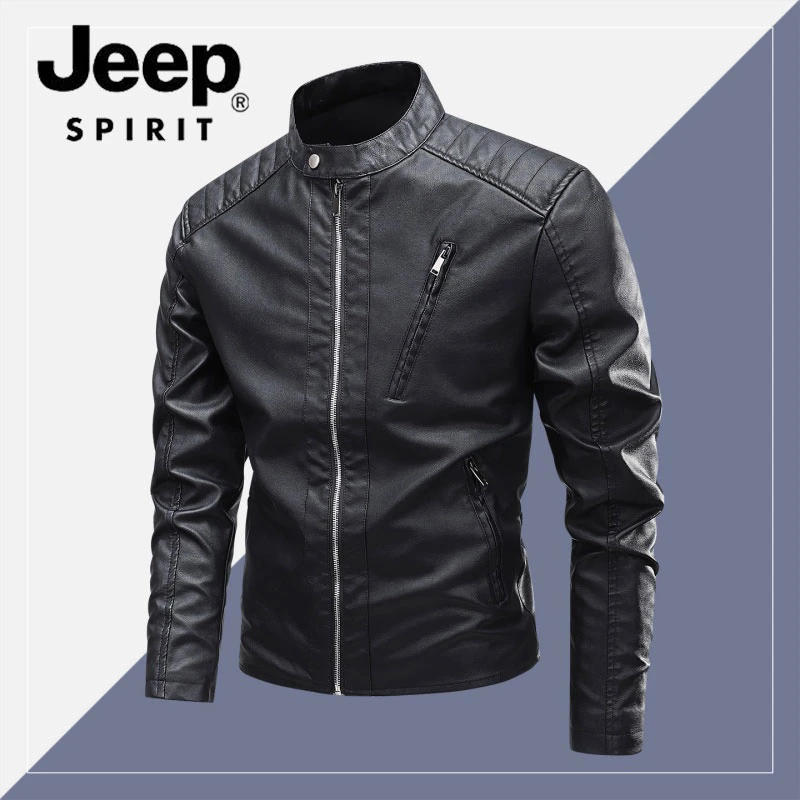 jeep吉普秋季骑行皮衣男士立领机车复古夹克防风休闲pu皮衣短外套