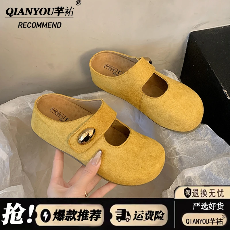 增高勃肯拖鞋女外穿2025超火配裙绝美小金豆内增高玛丽珍半拖鞋子