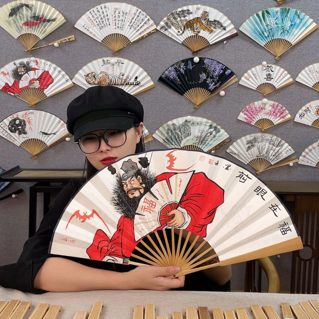 国画10寸玉竹-纯手绘-文玩扇骨（默认粘好）