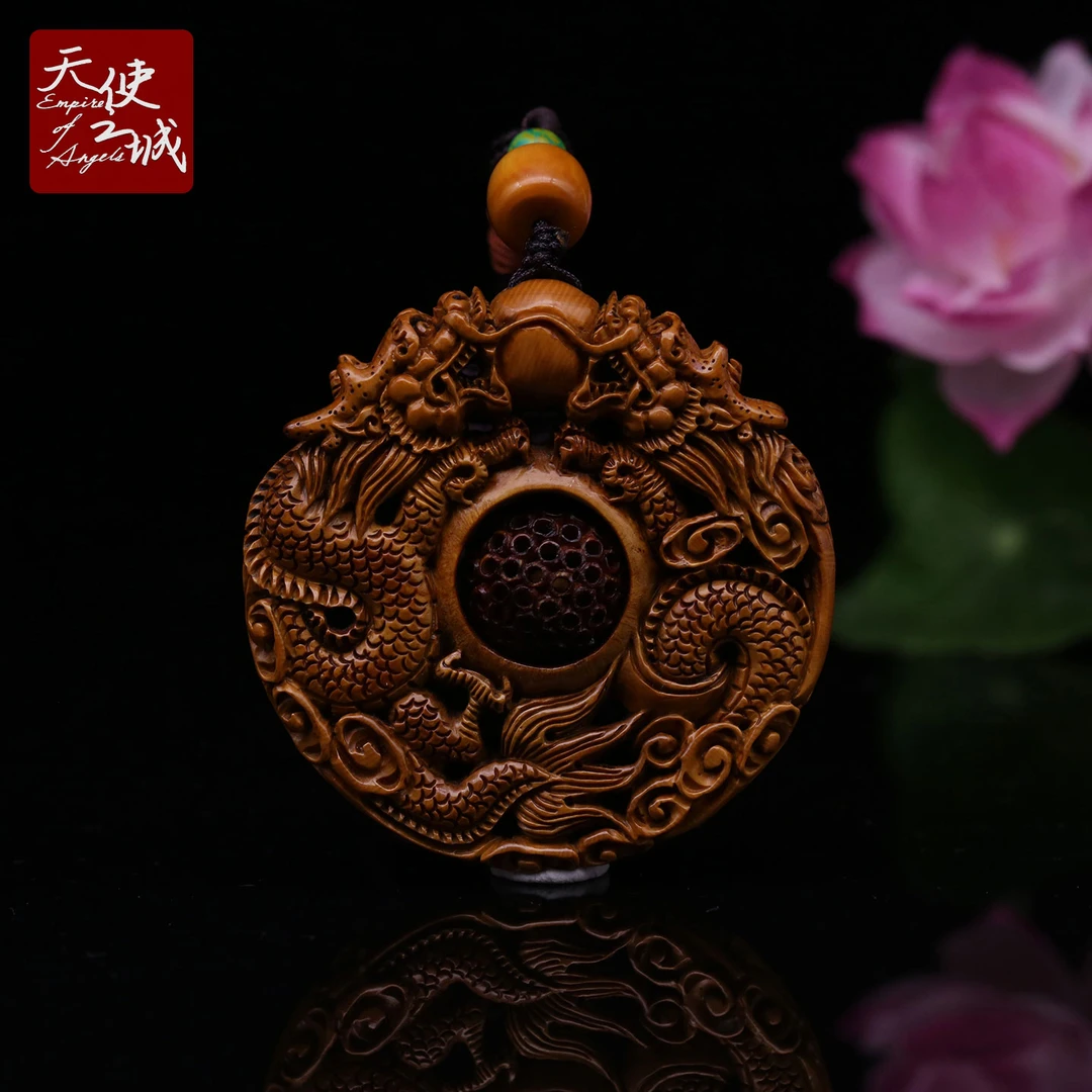 天然猛犸象牙双龙戏珠转运牌吊坠双面雕刻