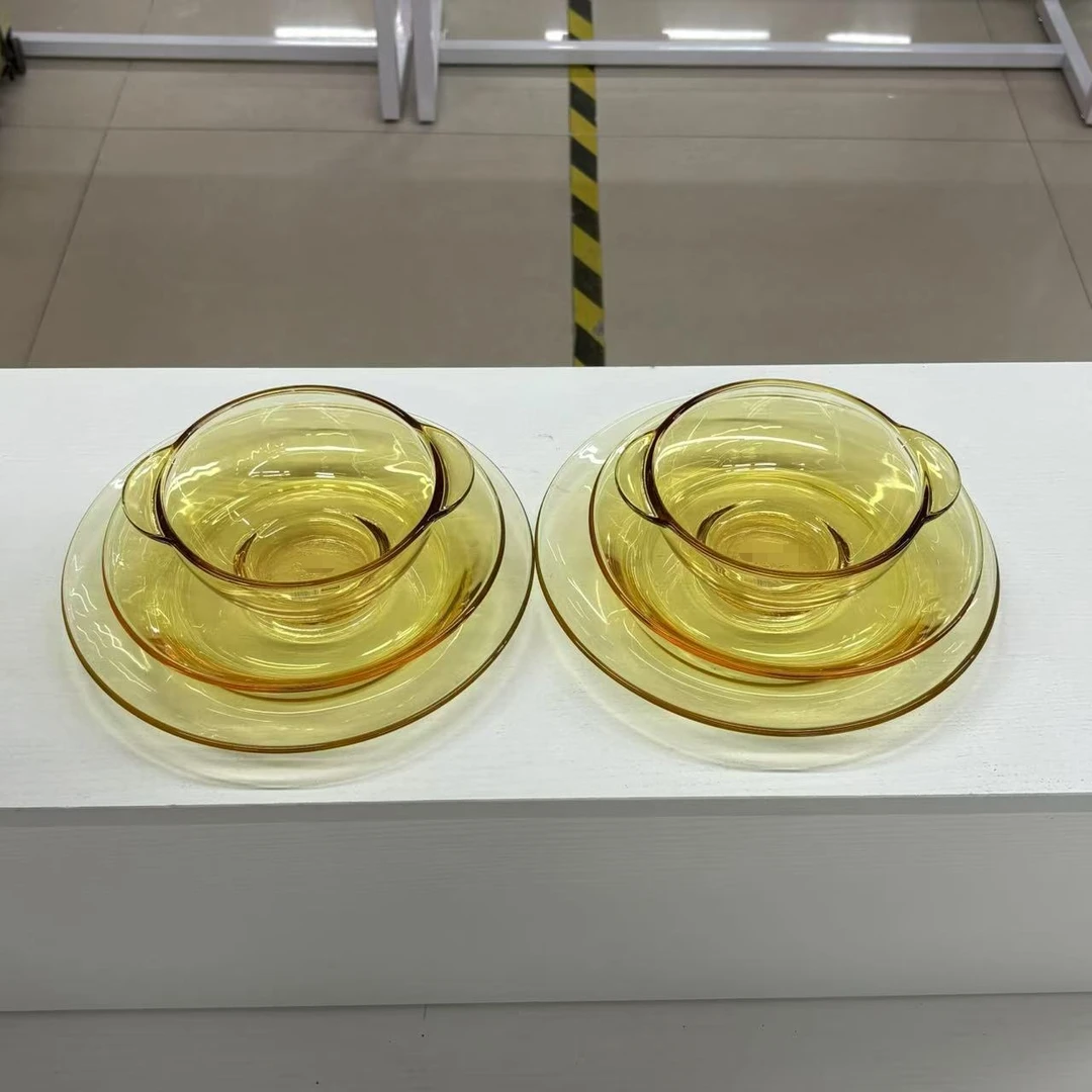 K家用琥珀玻璃碗盘6件套