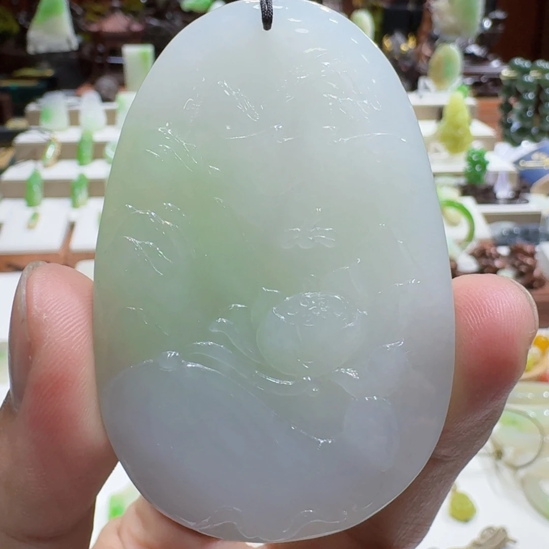 和田玉（翠青玉）未镶嵌挂件和田玉青海翠青花开富贵