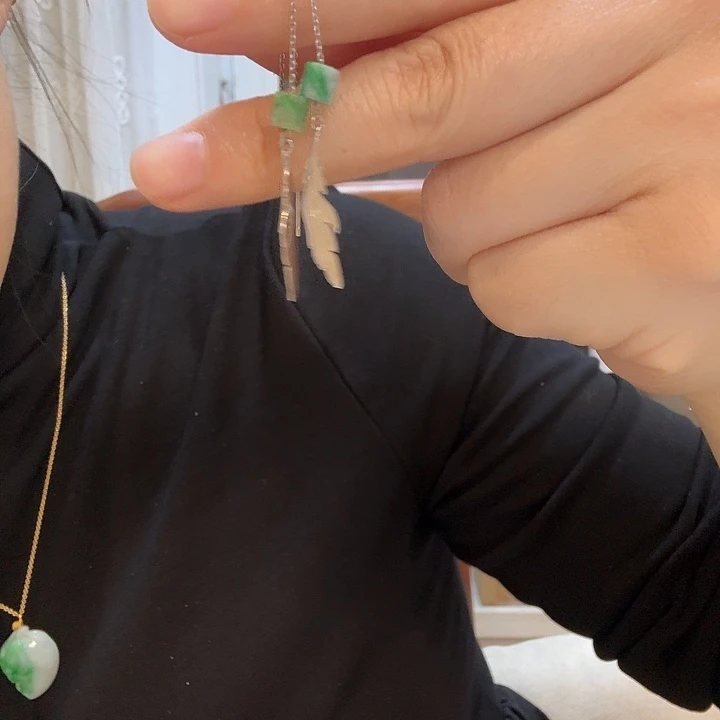 翡翠银S925镀金镶嵌耳饰耳饰