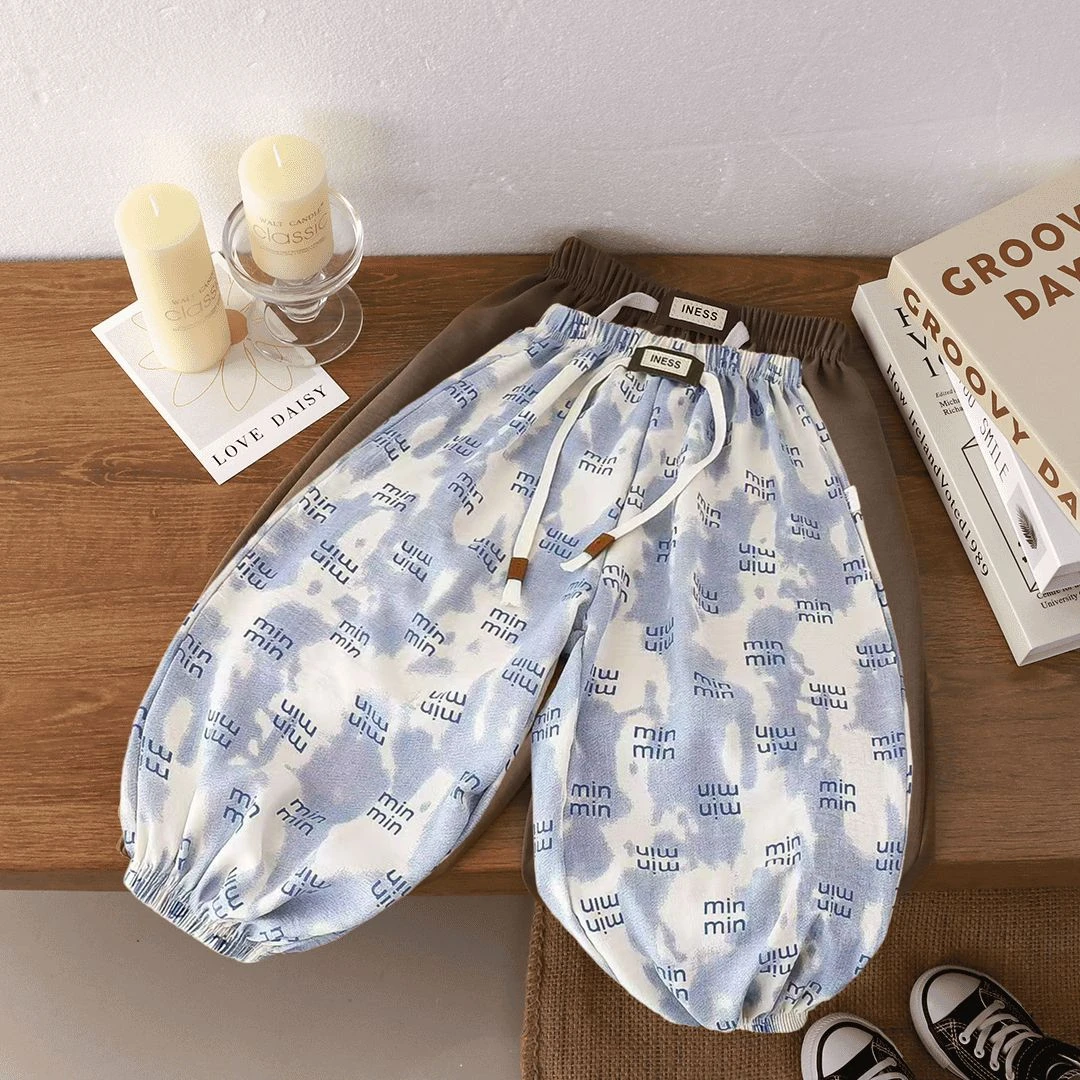 女童夏季灯笼裤2025新款夏装裤子儿童男孩冰丝麻薄款阔腿休闲裤