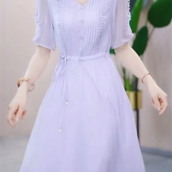 冰丝面料短袖礼服连衣裙女夏季2025新款时尚气质妈妈装修身长裙子