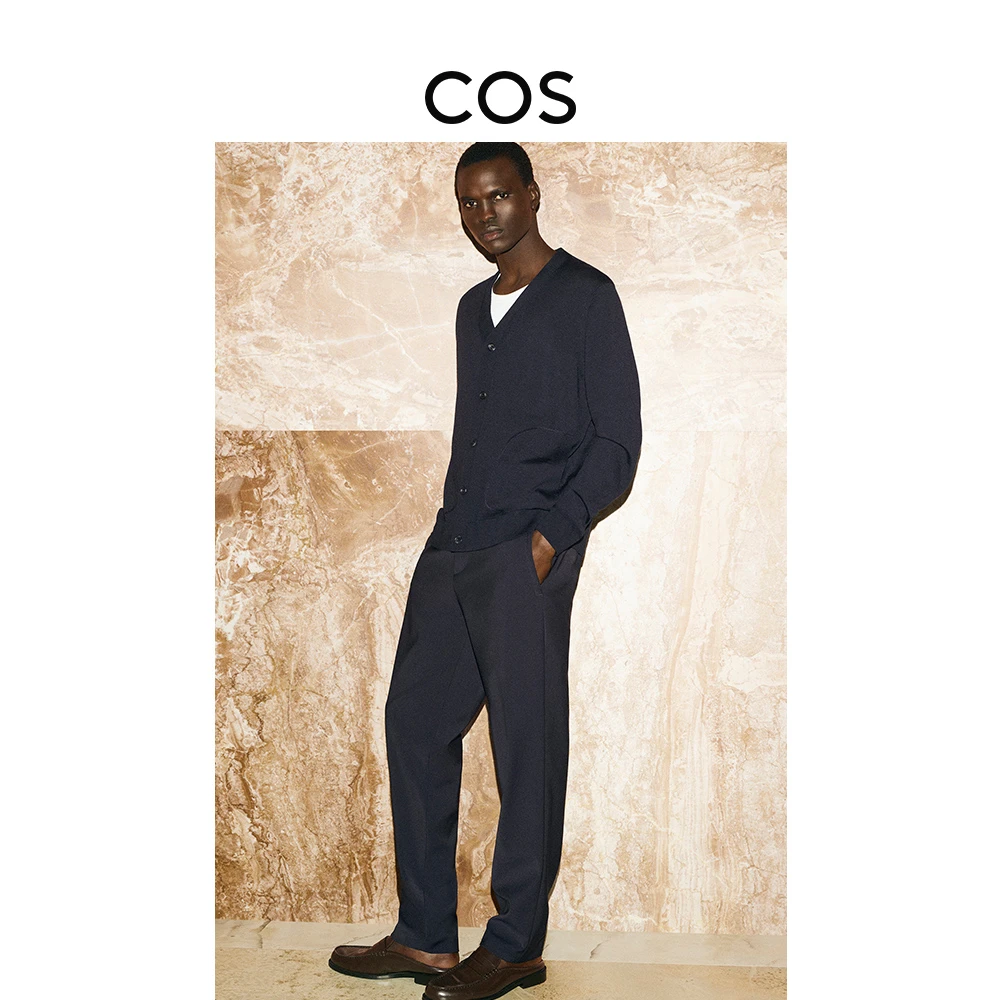 COS男装 标准版型羊毛混纺直筒裤藏青色2025春季新品1266215001