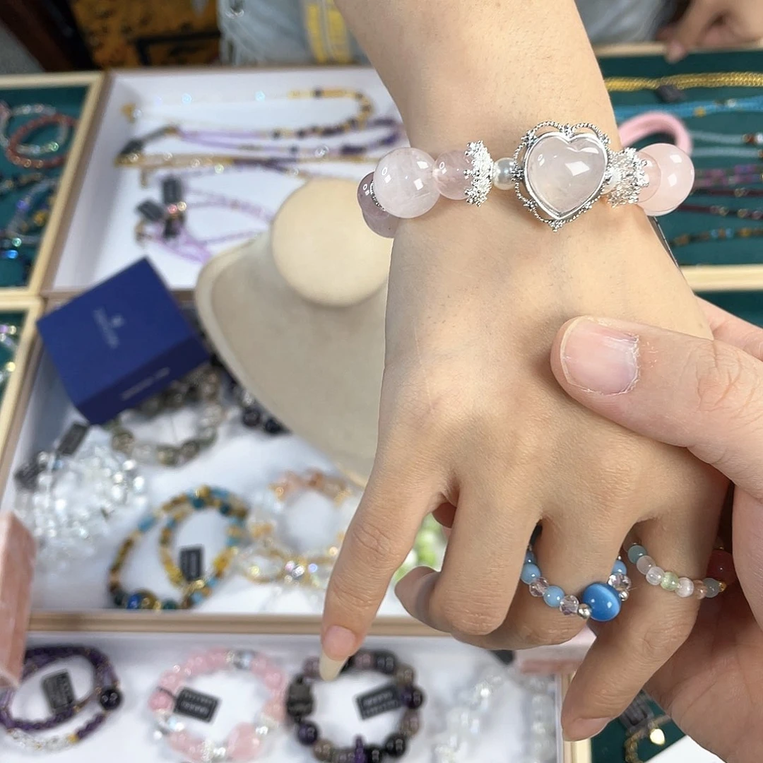 水晶手链银S925镀金镶嵌