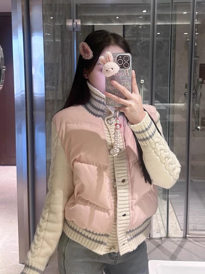 潮流新款针织拼接羽羽外套