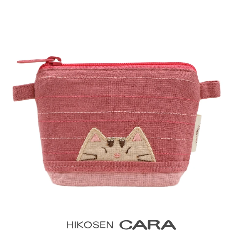 HIKOSEN CARA卡拉猫虎斑猫猫零钱卡包多巴胺色系可爱帆布女耳机包