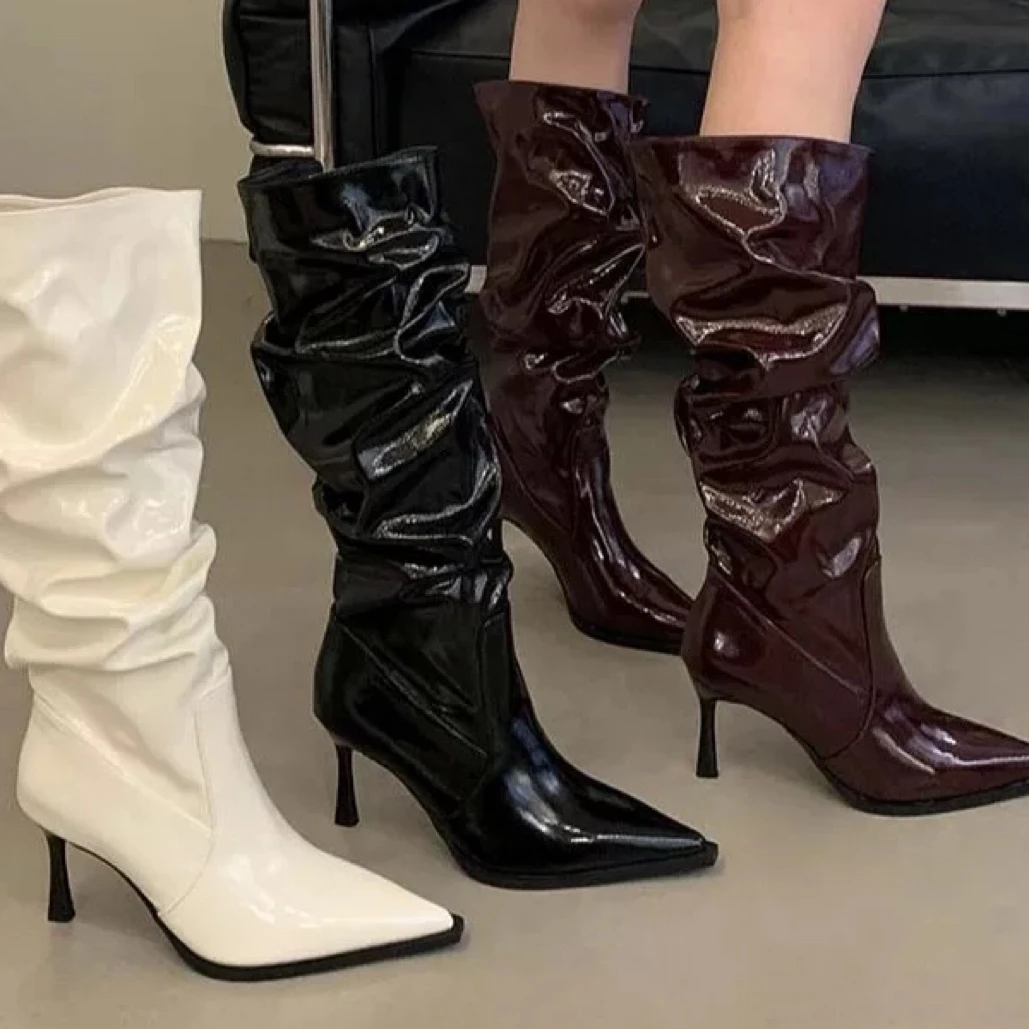 7公分跟高时装靴气质网红长筒高筒时装尖头高跟筒靴秋冬性感百搭
