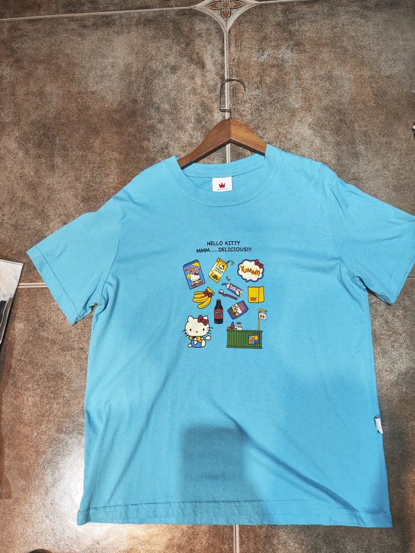 常规款染色印花通勤短袖圆领T恤长袖蓝色卡通富婆风