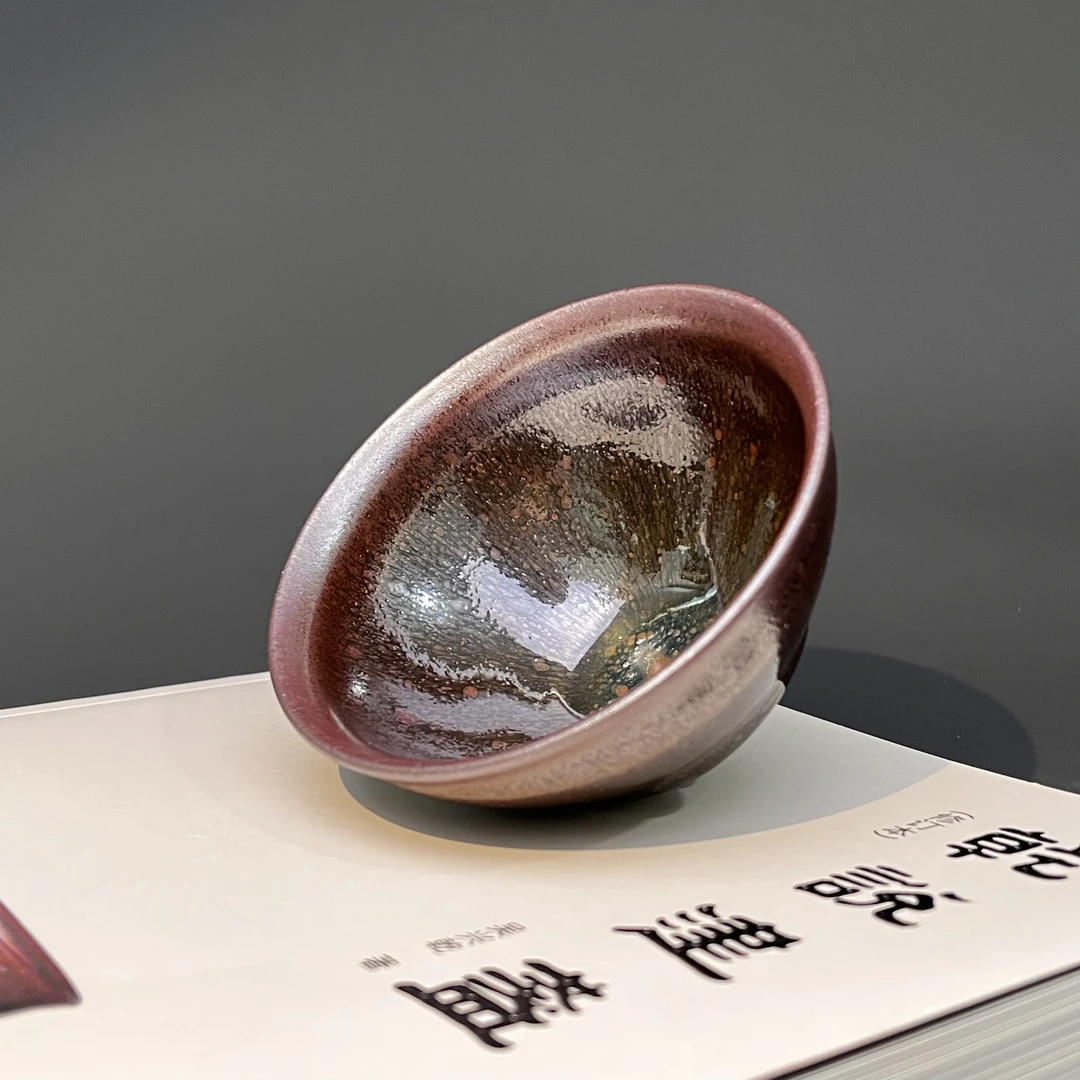 吴兴乾柴烧建盏主人杯纯手作陶瓷杯高端复古粉金油滴束口盏76182