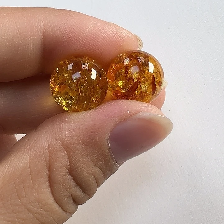 泥***鳅琥珀（花珀）银S925镶嵌耳饰